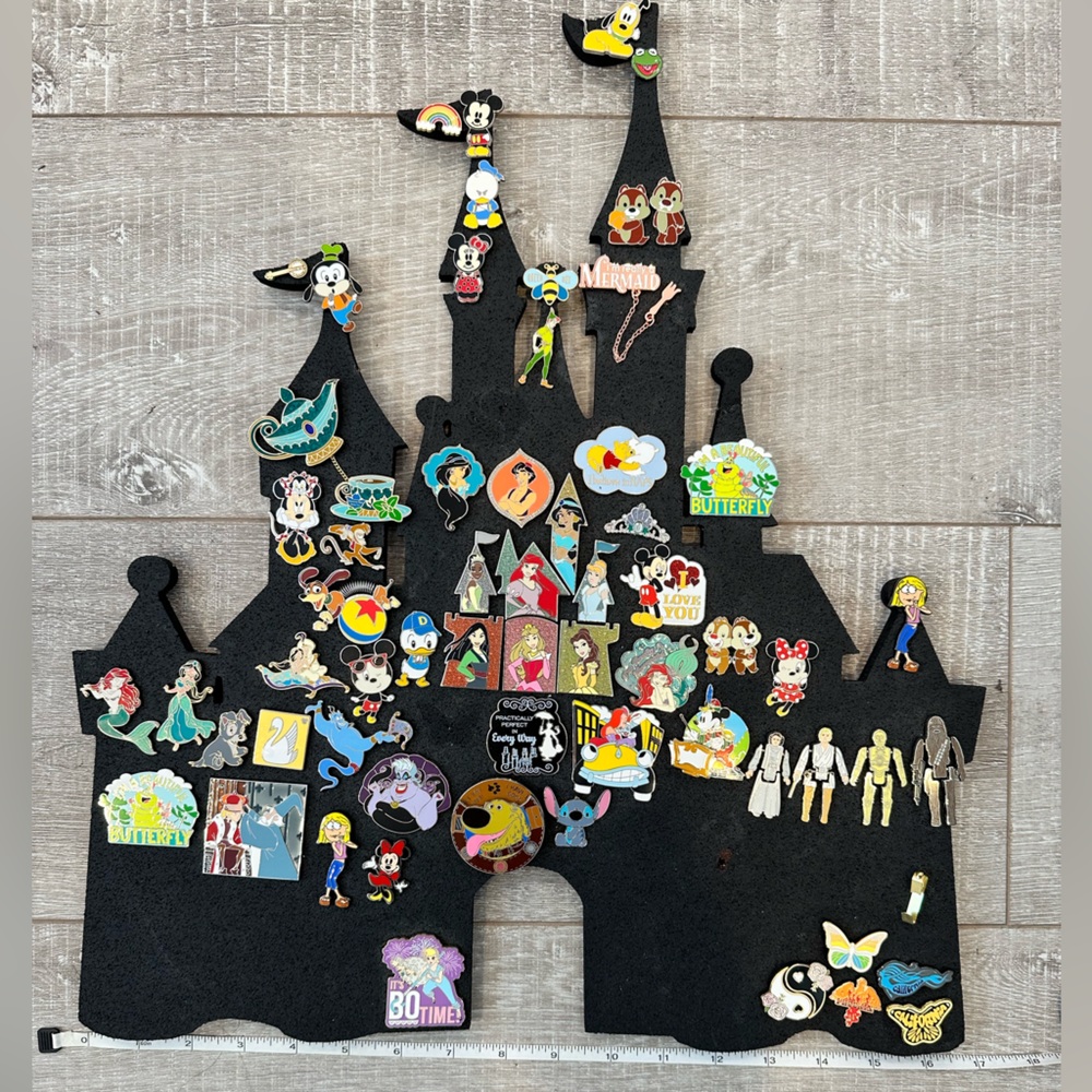 54 Disney Pins & Disney Castle Pin Board Collectors Collectable Trading